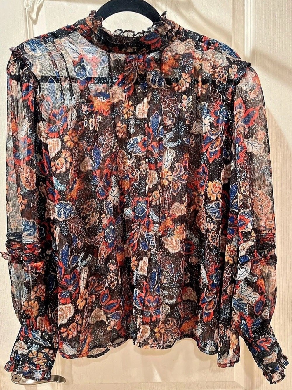 Dear John Boho Sheer Moody Floral Mock Neck Blouse Size